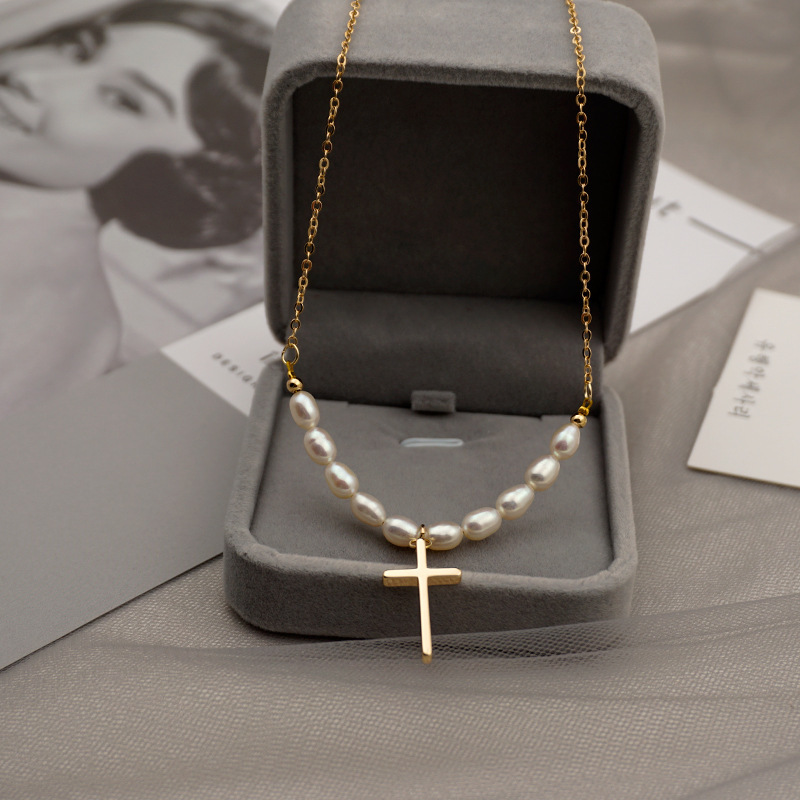 Bohemian Irregular Freshwater Pearl Necklace Accessories Vintage Coin Heart Cross Women's Collarbone Chain Women's Jewelry