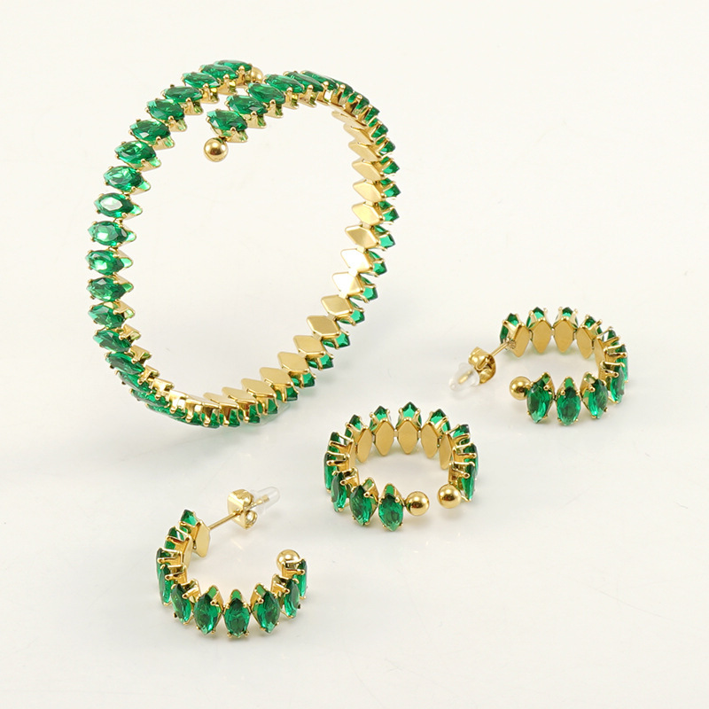 Wholesale Jewelry Fashion Eye 304 Stainless Steel Zircon 18K Gold Plated Inlay Stainless Steel Jewelry Sets