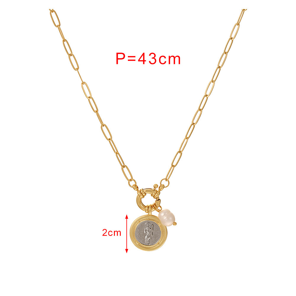 Elegant Retro Religious Geometric Round Mother Of Pearl Pendant Ring Necklace Jewelry Accessories For Women British Style
