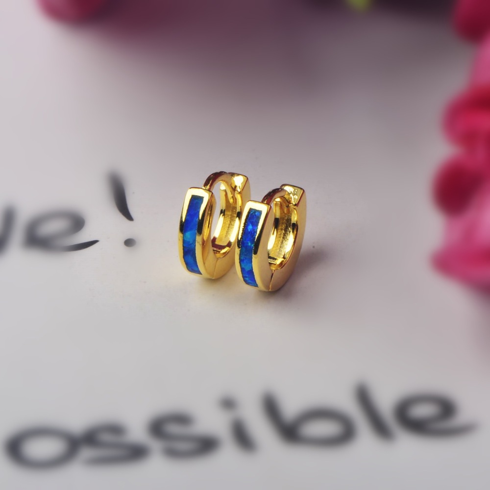 Hawaii Style Blue Opal 10mm Earrings Fashionable TikTok Trend Copper Material Unisex Round Craft Jewelry Accessories