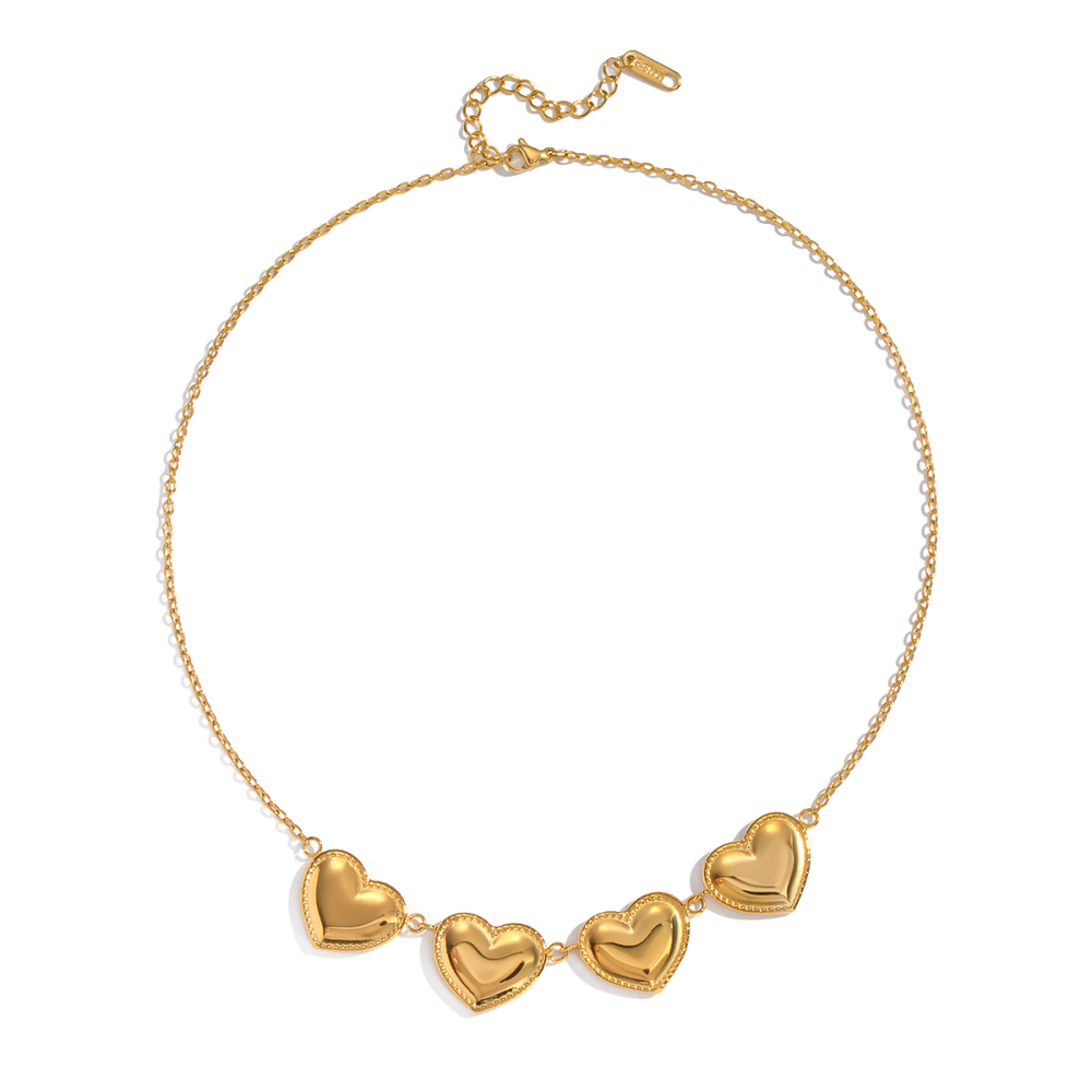 Old Money Style Exaggerated Personality Heart Necklace Choker For Women 201 Stainless Steel Casual Matching Accessories Jewelry Eco-friendly Vacuum Electroplating Furnace Plated 18K Real Gold Lobster Clasp Elegant Feminine Style Romantic