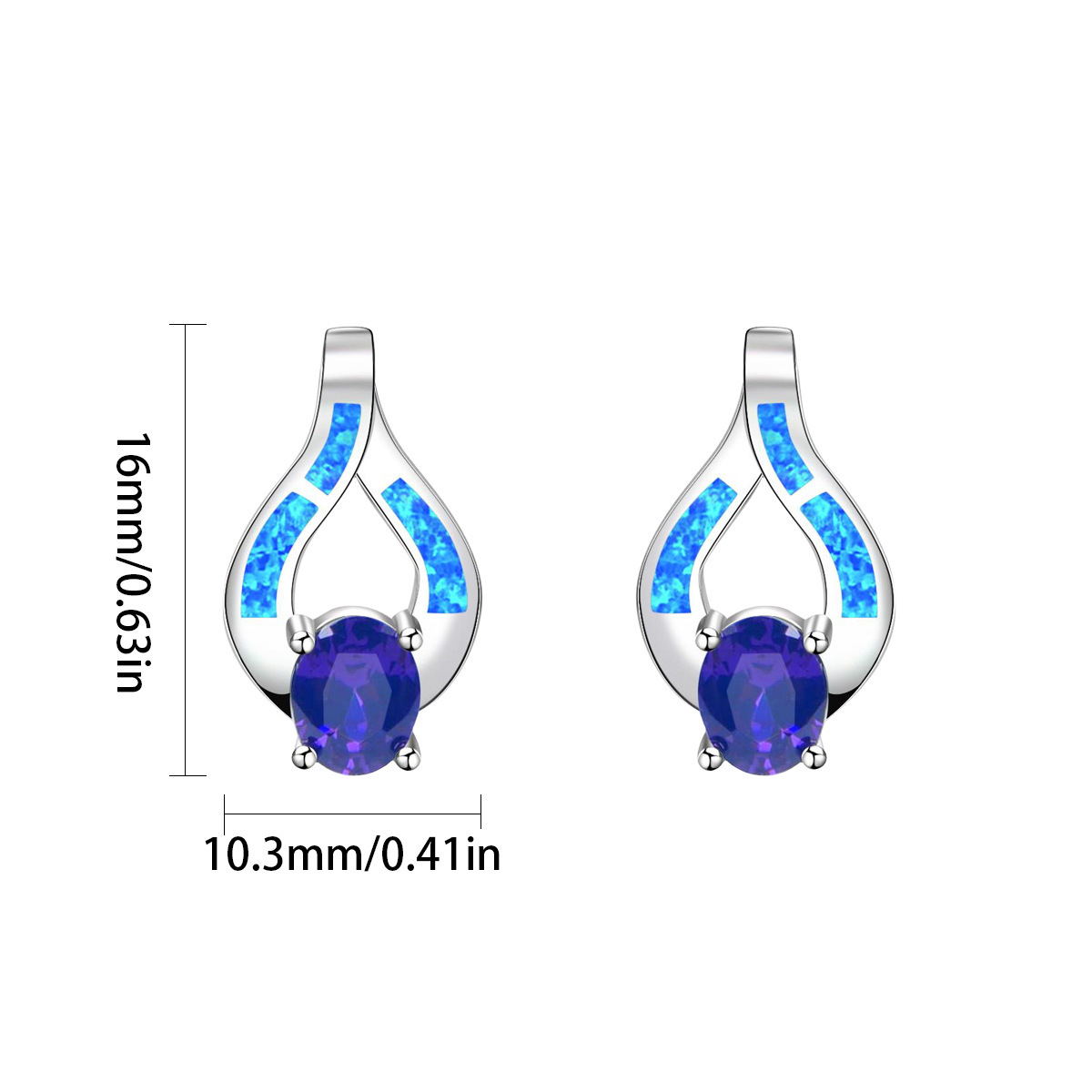 Hawaii Style Blue Opal Heart Shaped Earrings Fashionable TikTok Trend Unisex Copper Geometric Pattern Jewelry Accessories