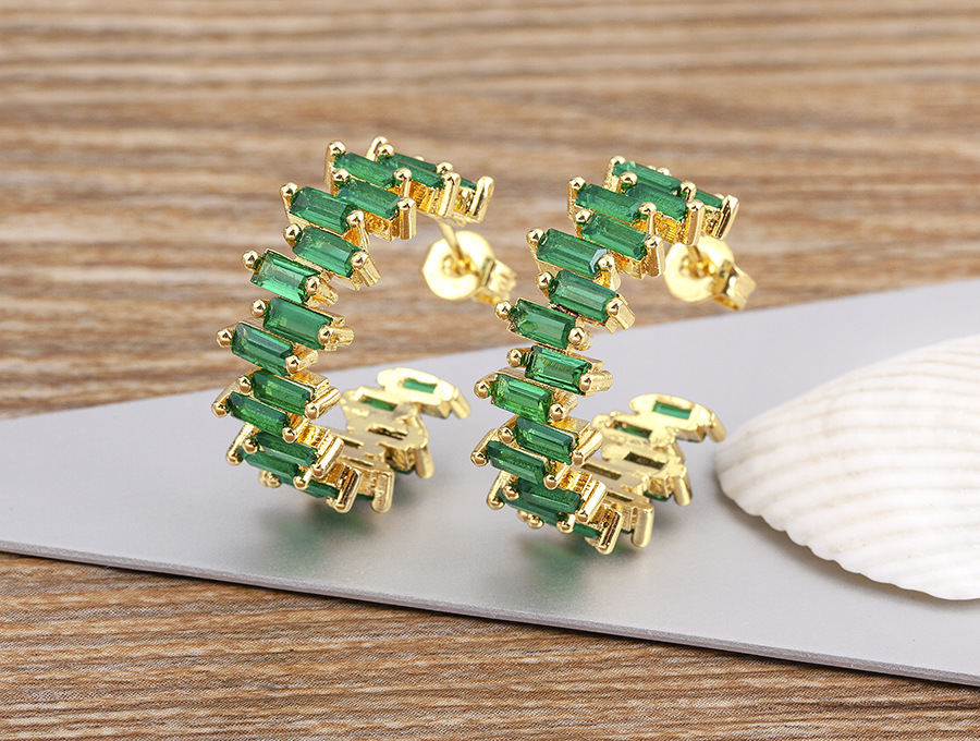 18K Gold Plated Fashionable Irregular Square Zircon Earrings For Women Elegant Copper Alloy Jewelry Accessories