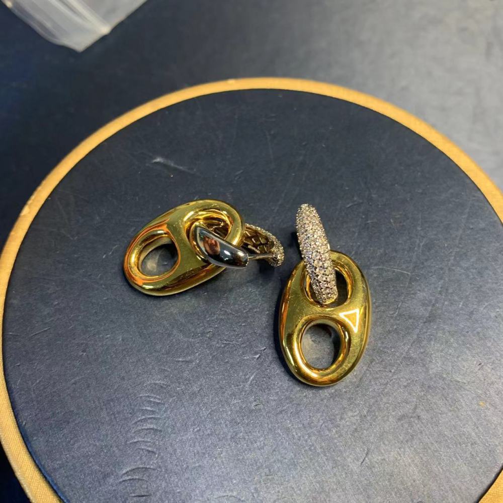 Gold Plated Pig Nose Earrings Women's Set Exaggerated Ear Jewelry Oval Necklace Delicate Clavicle Chain Simple Style Accessories