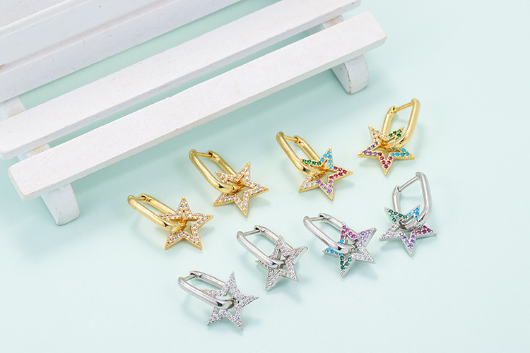 Korean Hollow Five-pointed Star Zircon Earrings Wholesale