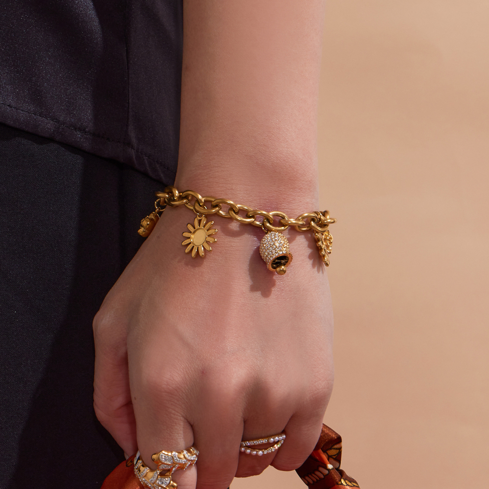 Stainless Steel DIY Multi-Parts Pendant Necklace Bracelet Bell Zircon Sunflower Rose Flower Jewelry Accessories Elegant Luxury Romantic