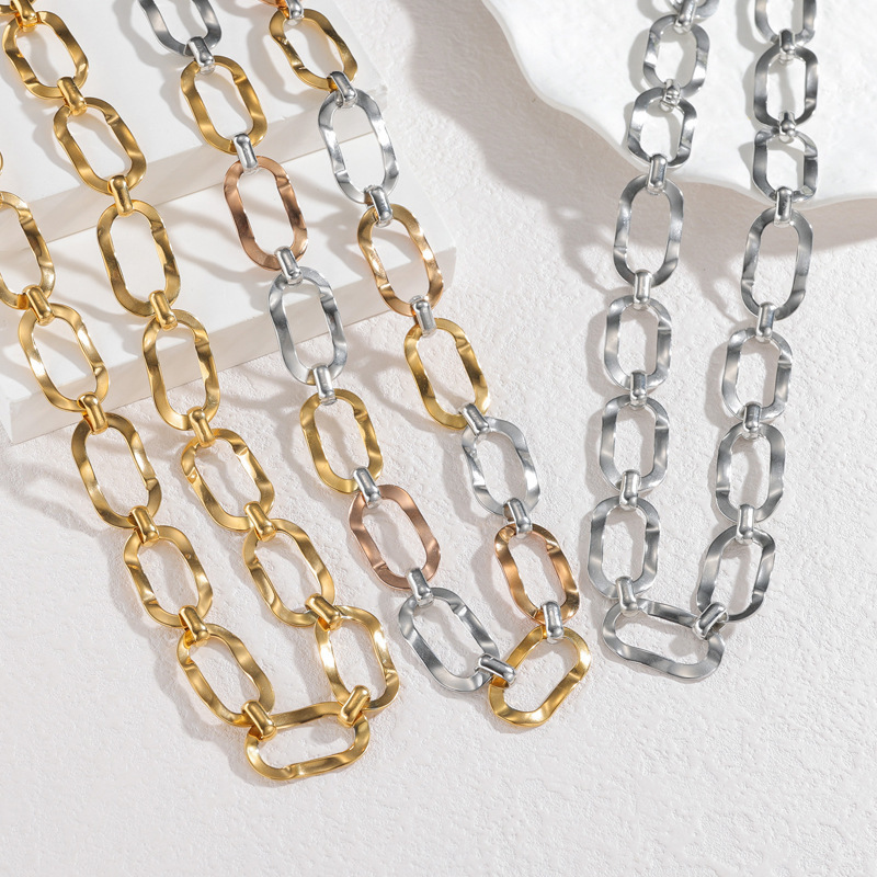 Long Geometric Chain Necklace 18K Gold Plated Stainless Steel European Unisex Jewelry Accessories