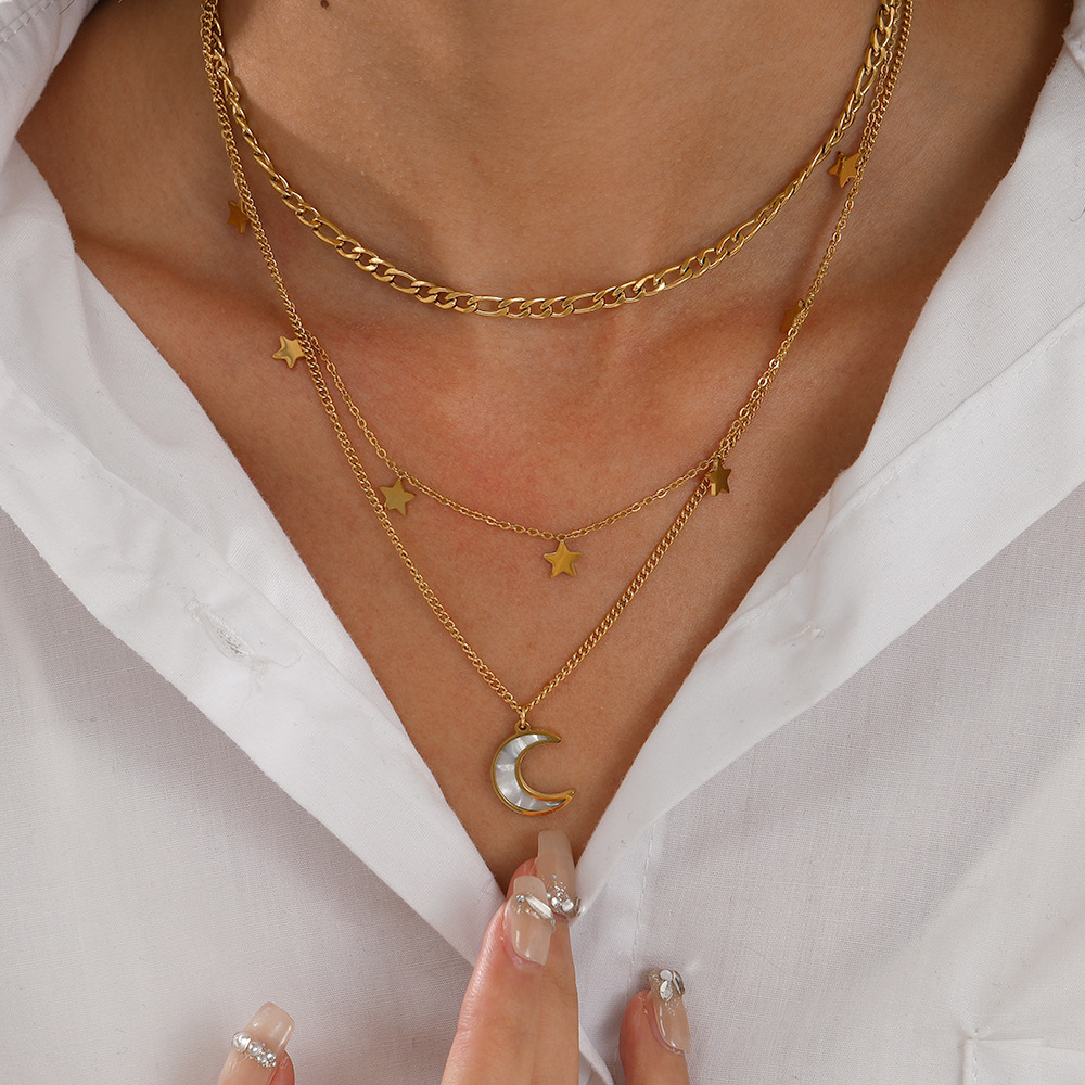 Wholesale Jewelry Fashion Star Moon 304 Stainless Steel Plating Stainless Steel Necklaces