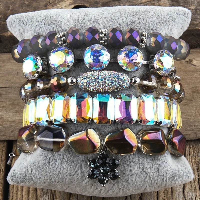 Bohemian Style Elastic Natural Semi-Precious Stone Turquoise Glass Stackable Bracelet Women's Fashion Jewelry Accessories