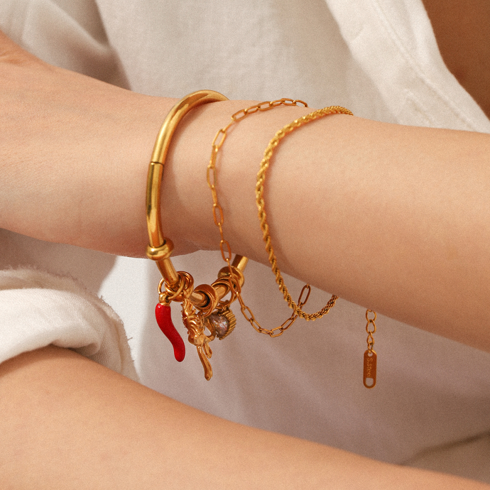 Stainless Steel Titanium Steel Butterfly Knot Oil Drop Pepper Zirconia Bracelet DIY Jewelry Accessories Everyday Wear For Women