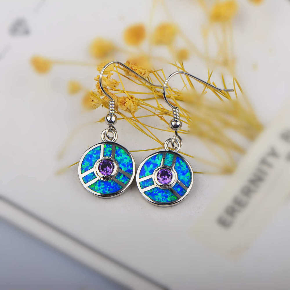 Ocean Wind Round Opal Earrings Beach Girl Coin Earrings Sweet Style Geometric Pattern Copper Jewelry Accessories For Women