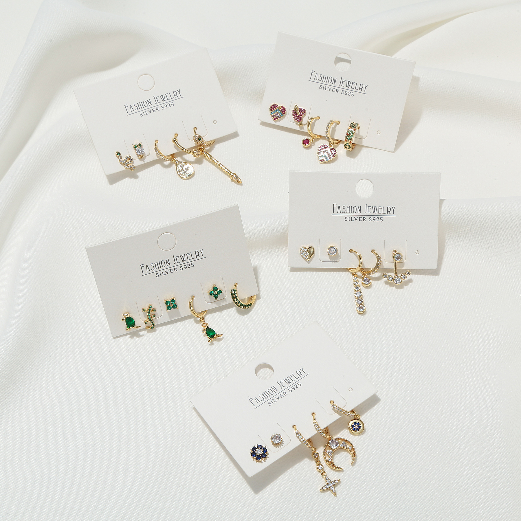 Geometric Brass Gem Earrings Ear Studs In Bulk