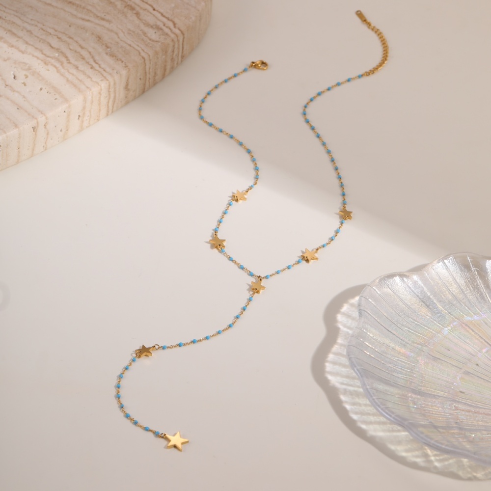 Trendy 304 Stainless Steel Jewelry Tassel Cross Star Heart Necklace Accessories Long High-end Y-shaped Vacuum Electroplated 18K Real Gold Necklace