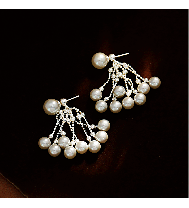 Bohemian Style Pearl Flower Print Earrings Silver Plated Round And Hoop Shape Luxury Women's Fashion Jewelry Accessories