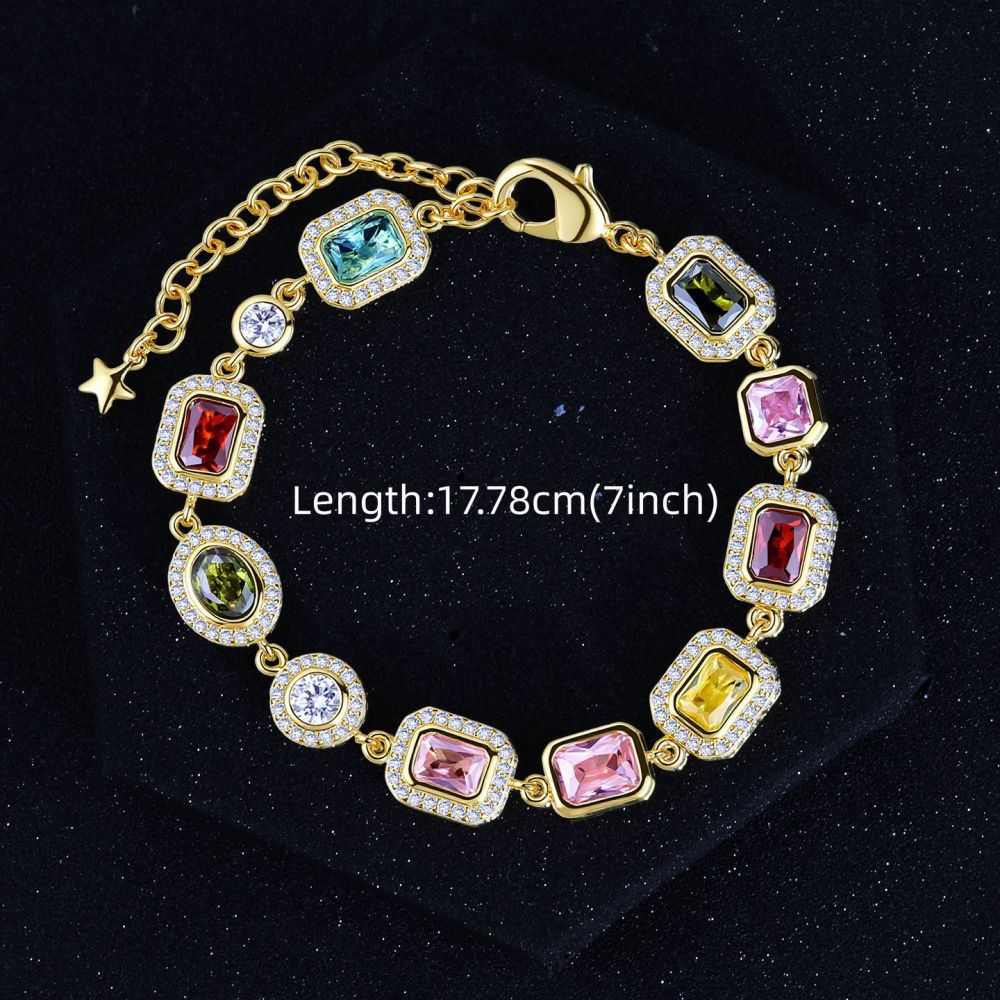 Colorful Gemstone Jewelry Set For Men And Women Hip Hop Style Zircon Necklace And Bracelet Popular Trendy Jewelry Accessories