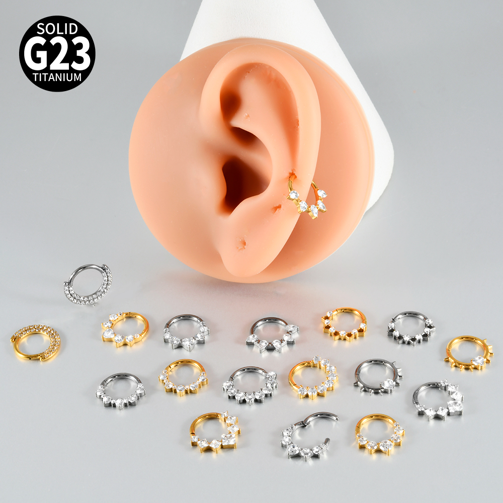 Fashion G23 Titanium Zircon Horse Eye Earrings Split Ring Heart Shape Trendy Accessories Split Ring Nose Ring Piercing Jewelry 16G