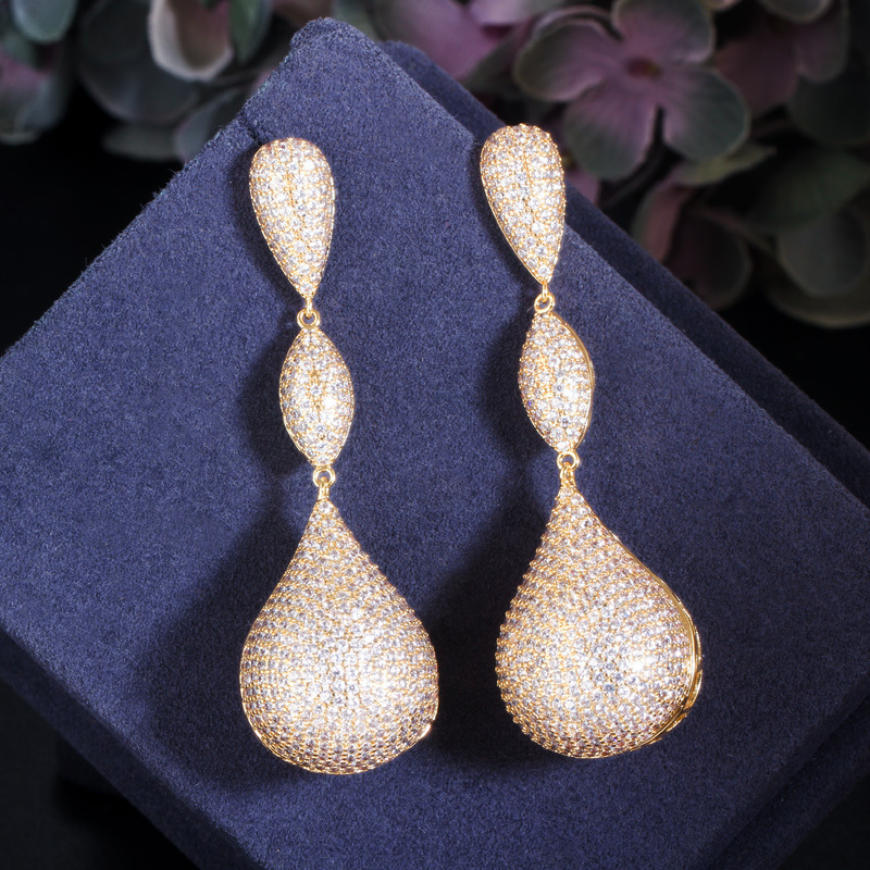 1 Pair Classic Style Geometric Inlay Copper Gem Drop Earrings