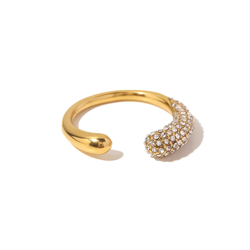 Wholesale Jewelry Fashion Round 316 Stainless Steel  Artificial Diamond PVD Coated Inlay Rings