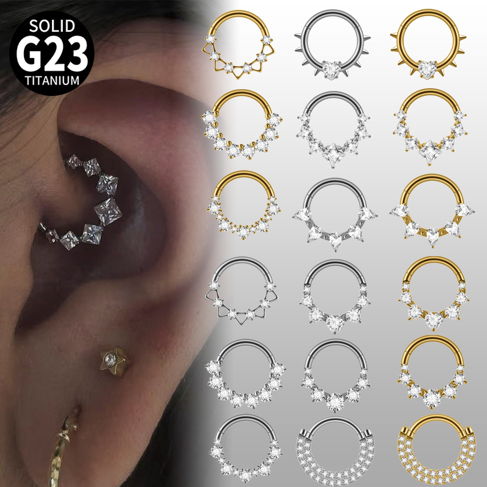 Fashion G23 Titanium Zircon Horse Eye Earrings Split Ring Heart Shape Trendy Accessories Split Ring Nose Ring Piercing Jewelry 16G