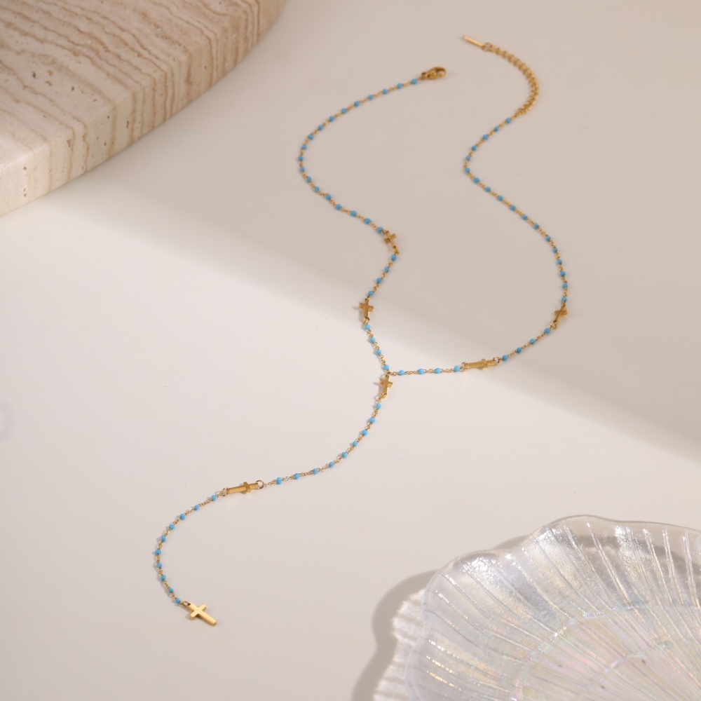 Trendy 304 Stainless Steel Jewelry Tassel Cross Star Heart Necklace Accessories Long High-end Y-shaped Vacuum Electroplated 18K Real Gold Necklace