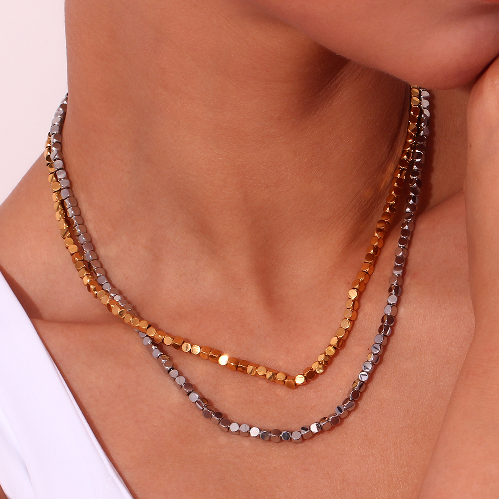 304 Stainless Steel Solid Color PVD Coated Stone-Free 18K Real Gold Plated Basic Simple Style Classic Style Waterproof Non Tarnish Plating Necklace