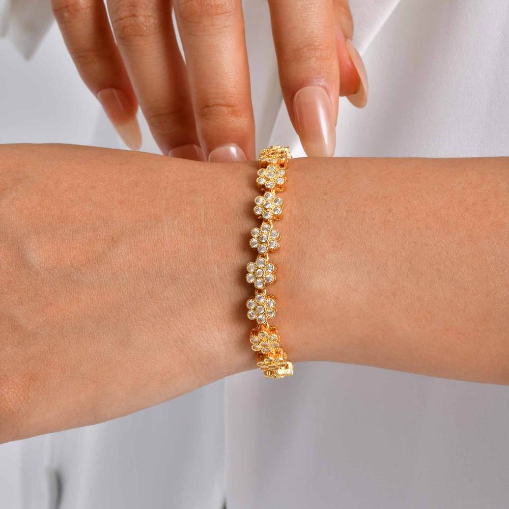 INS Style Copper Material Zircon Inlaid Bracelet Natural Light Luxury Feng Shui Plated 18K Real Gold Geometric Pattern Women's Jewelry Clasp Accessories