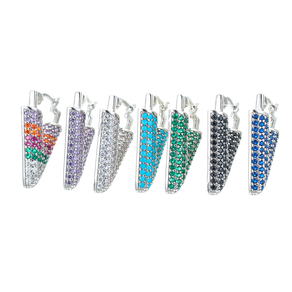 Nihaojewelry Wholesale Jewelry Colored Micro-inlaid Zircon Inverted Triangle Copper Earrings
