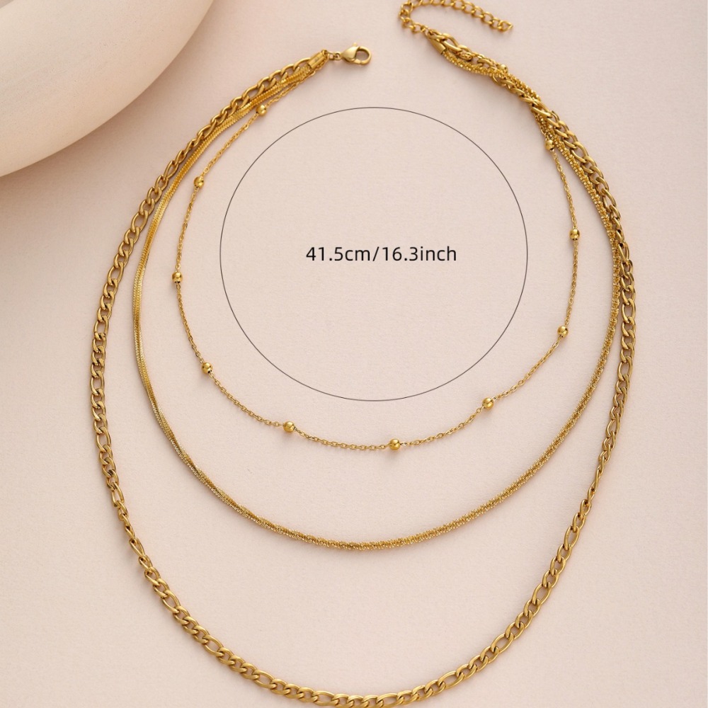 Triple Bead Chain Necklace Stainless Steel Material Gold Plated Titanium Metal Jewelry For Women Non-Fading Trendy Accessories