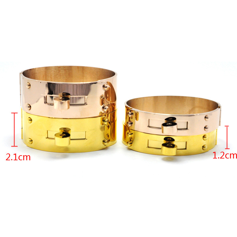 Fashionable Stainless Steel Bracelet Classic Wide 2.1cm Narrow 1.2cm Jewelry Geometric Pattern Vacuum Plated 18K Gold Gift