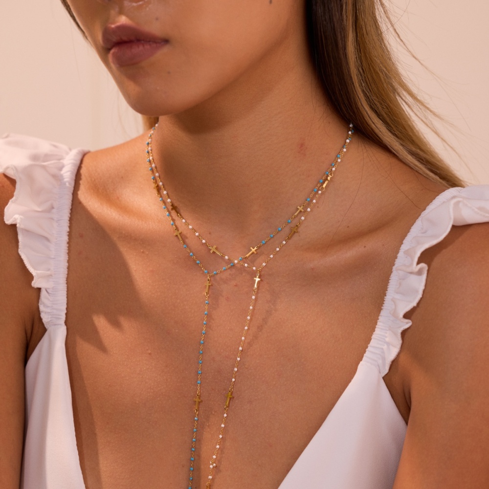 Trendy 304 Stainless Steel Jewelry Tassel Cross Star Heart Necklace Accessories Long High-end Y-shaped Vacuum Electroplated 18K Real Gold Necklace