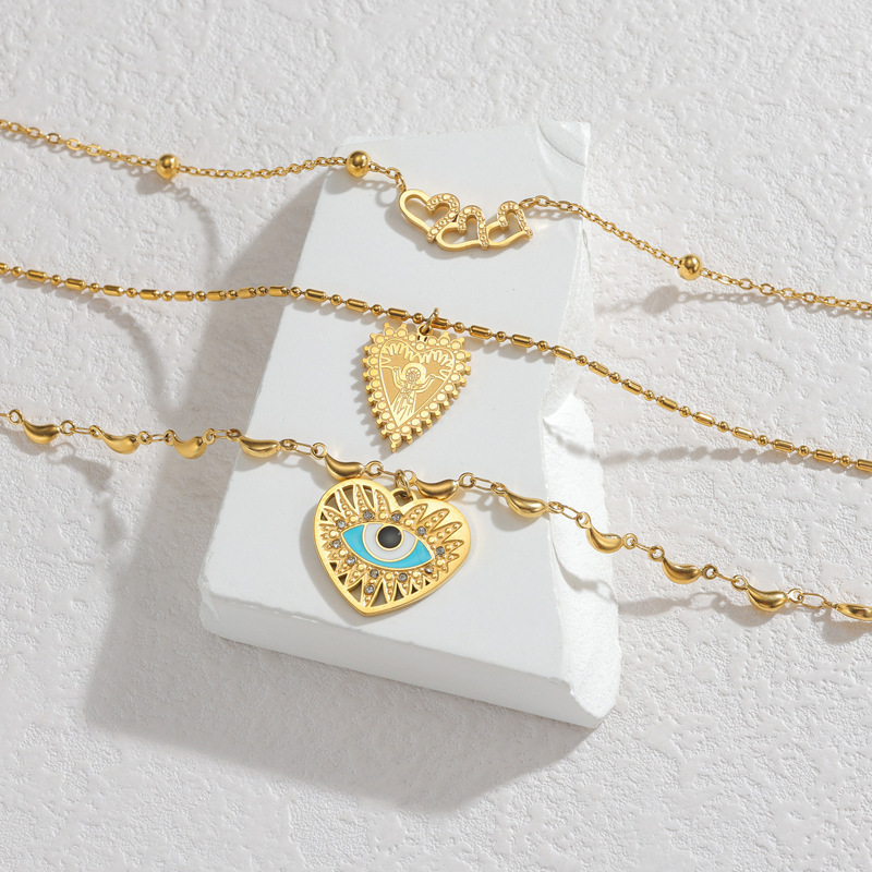 Stainless Steel Devil's Eye Heart Sweater Chain Necklace For Women Design Accessories Skull Head Dot Sentence Necklace