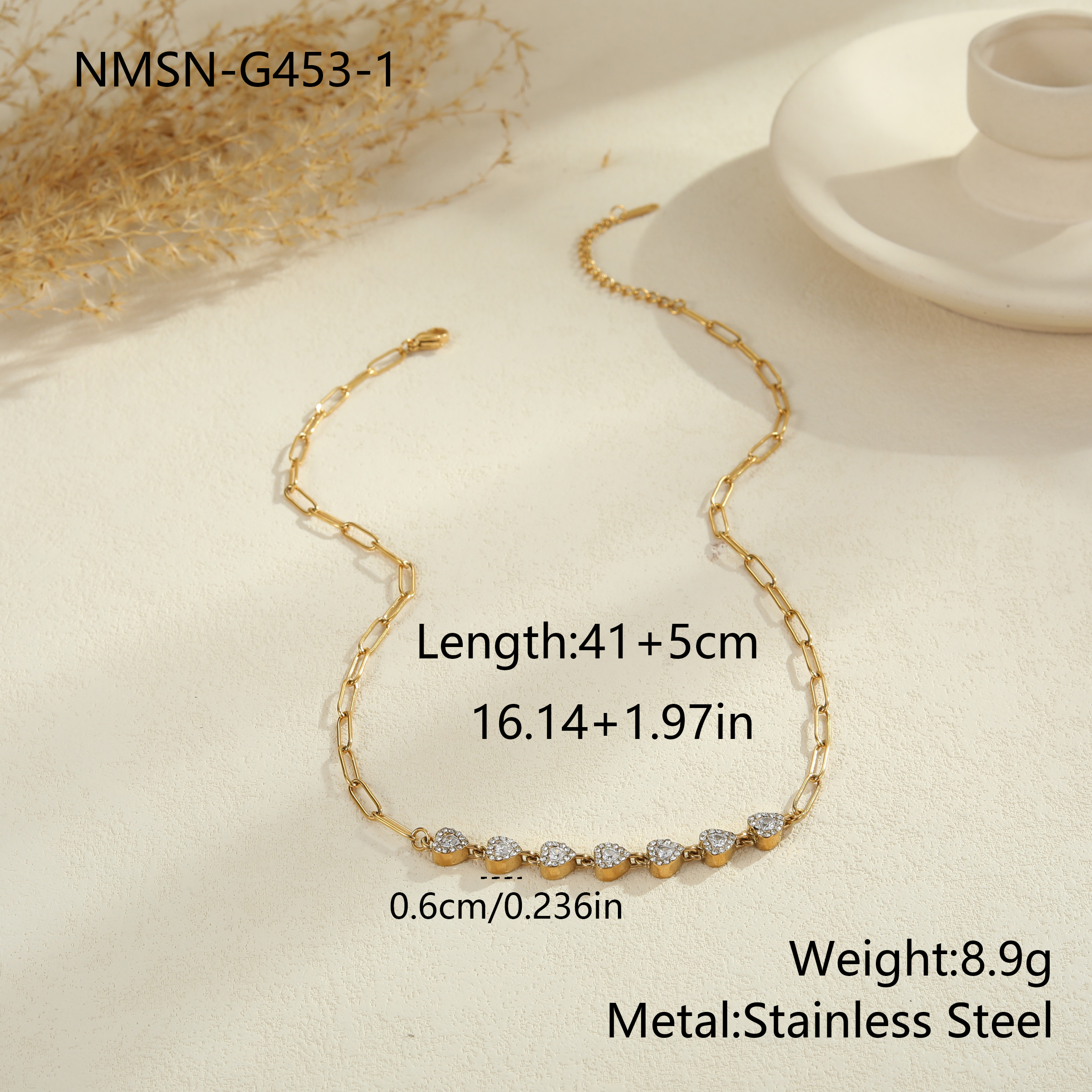 Fashion Stainless Steel Zircon Heart-Shaped Collarbone Chain Necklace Jewelry Set Luxurious Women's Accessories Suitable For Parties And Dates