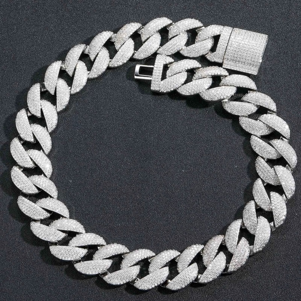 Qiji Hip Hop Necklace 22mm Wide Bubble Cuban Chain 5 Rows Diamond Personality Dominant Trendy Zircon Men's Jewelry Accessory