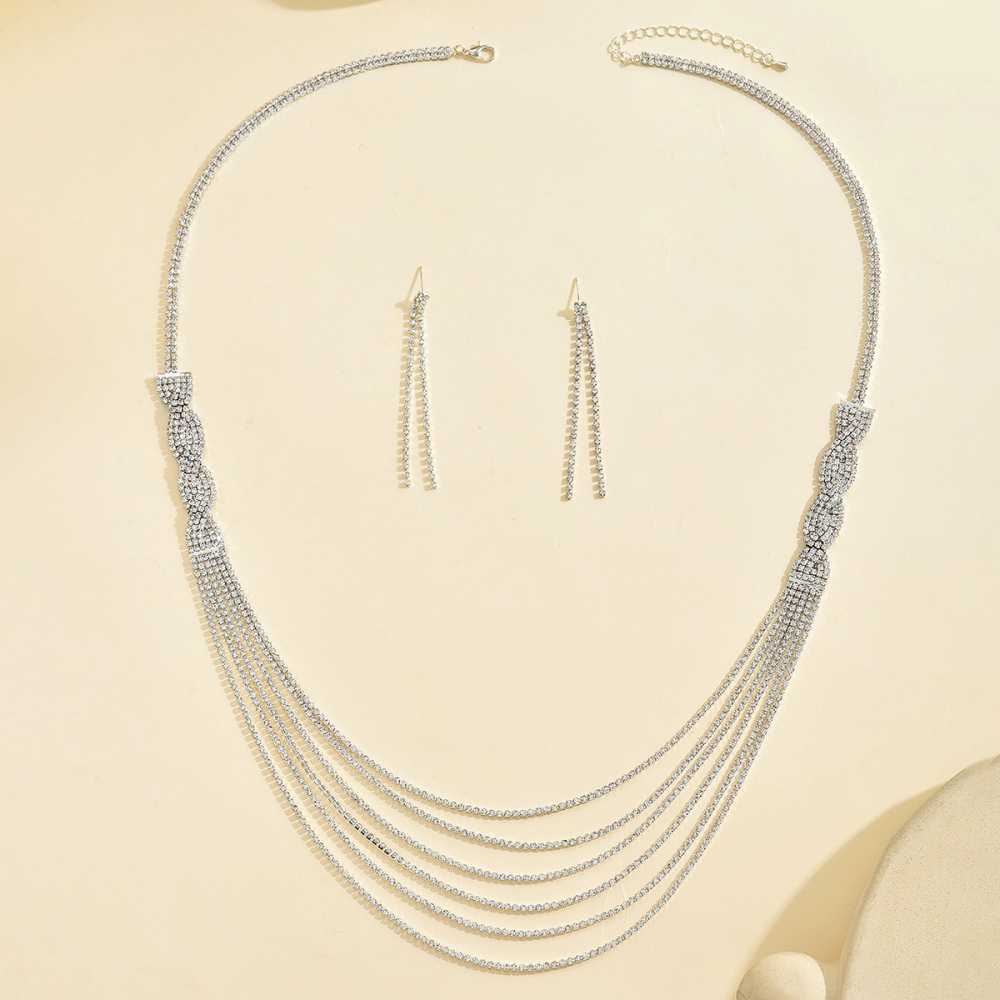 2-Piece Copper Inlaid Rhinestone Vintage Light Luxury Sparkling Tassel Necklace Chain Earrings Women's Banquet Party Jewelry Accessories