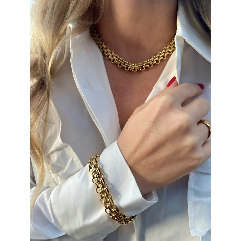 Handmade Stainless Steel Electroplated 18K Gold Jewelry Set For Women U-shaped Necklace Bracelet Set Accessories