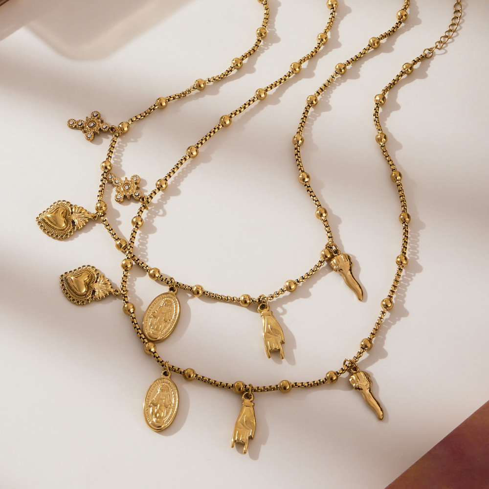 Stainless Steel DIY Multi-Parts Pendant Necklace Cross Heart Oval Jewelry Accessories 18K Gold Plated Versatile Jewelry