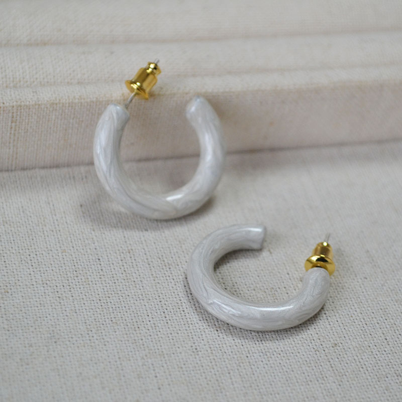 Fashionable Handmade Enamel Circle C-Shape 925 Silver Needle Trendy Earrings Women's Jewelry Accessories Geometric Pattern