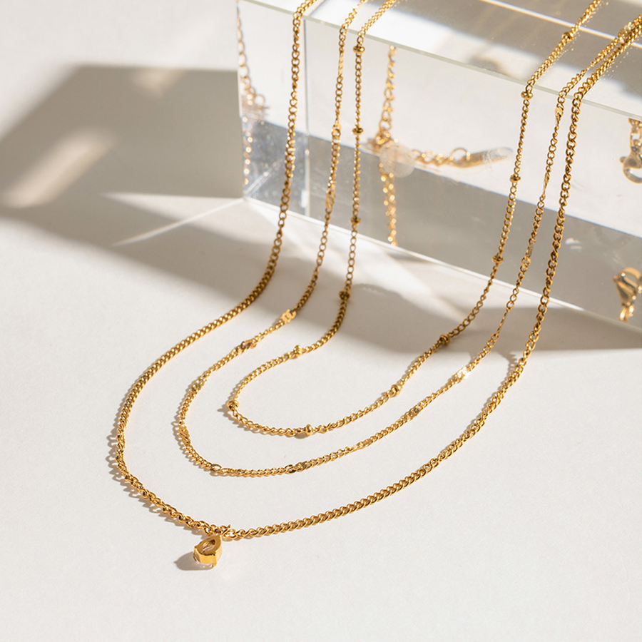 304 Stainless Steel Geometric PVD Coated 18K Real Gold Plated Simple Style Classic Style Cable Chain Three Layer Necklace