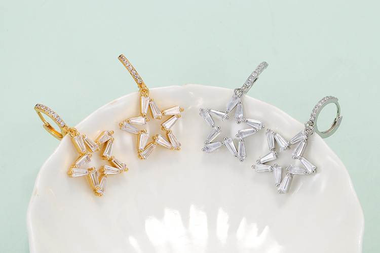 Fashion Pentagram Plating Copper Zircon Copper Earrings