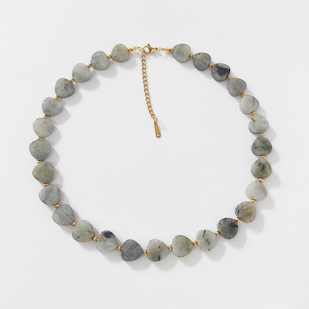 Natural Stone Heart Shaped Beads Necklace 18K Stainless Steel Women's Jewelry Fashionable Similar To INS Trending Accessories