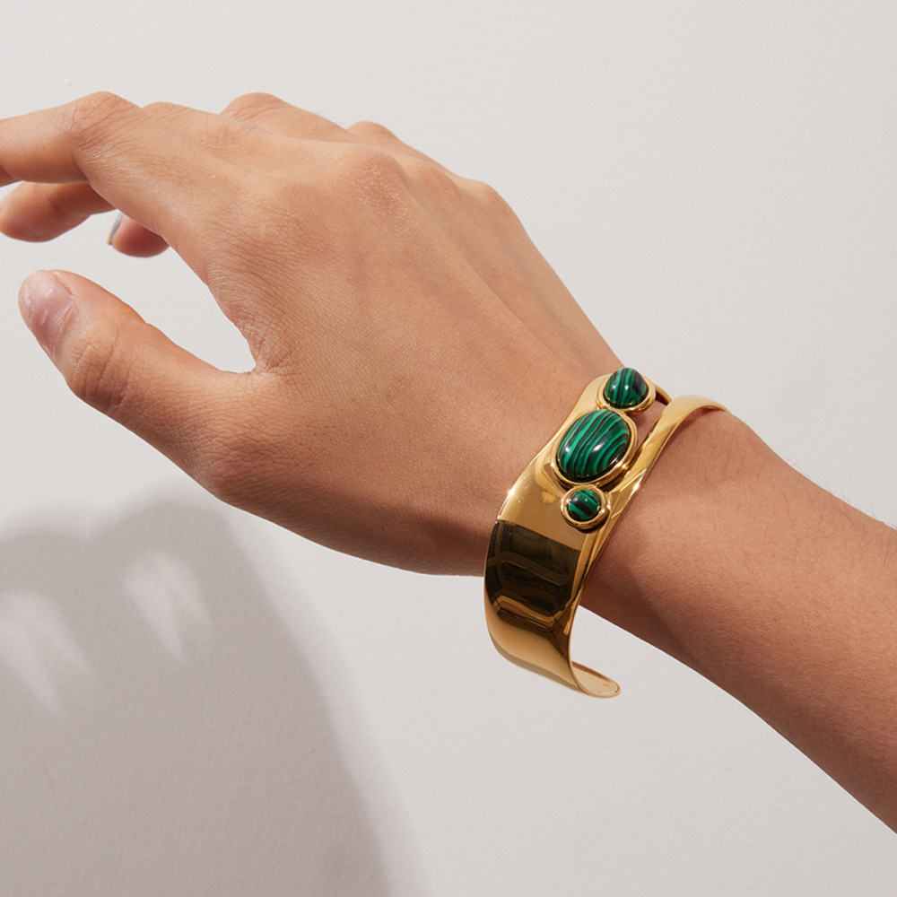 Natural Stone Hollow Titanium Steel Open Bracelet Women Non-Fading Jewelry Stainless Steel Ring Best-selling Accessories