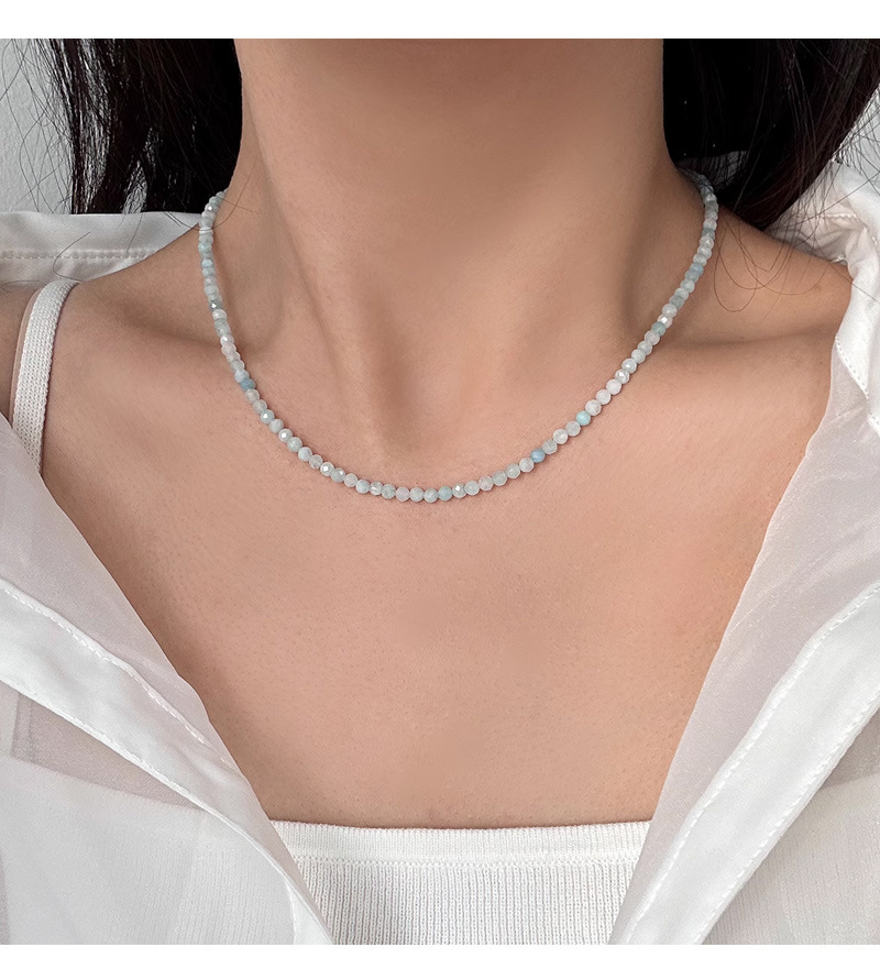 Natural Stone Sea Blue Beads Necklace Women's Summer Lockbone Chain Non-fading Luxury Unique Choker Jewelry Accessories