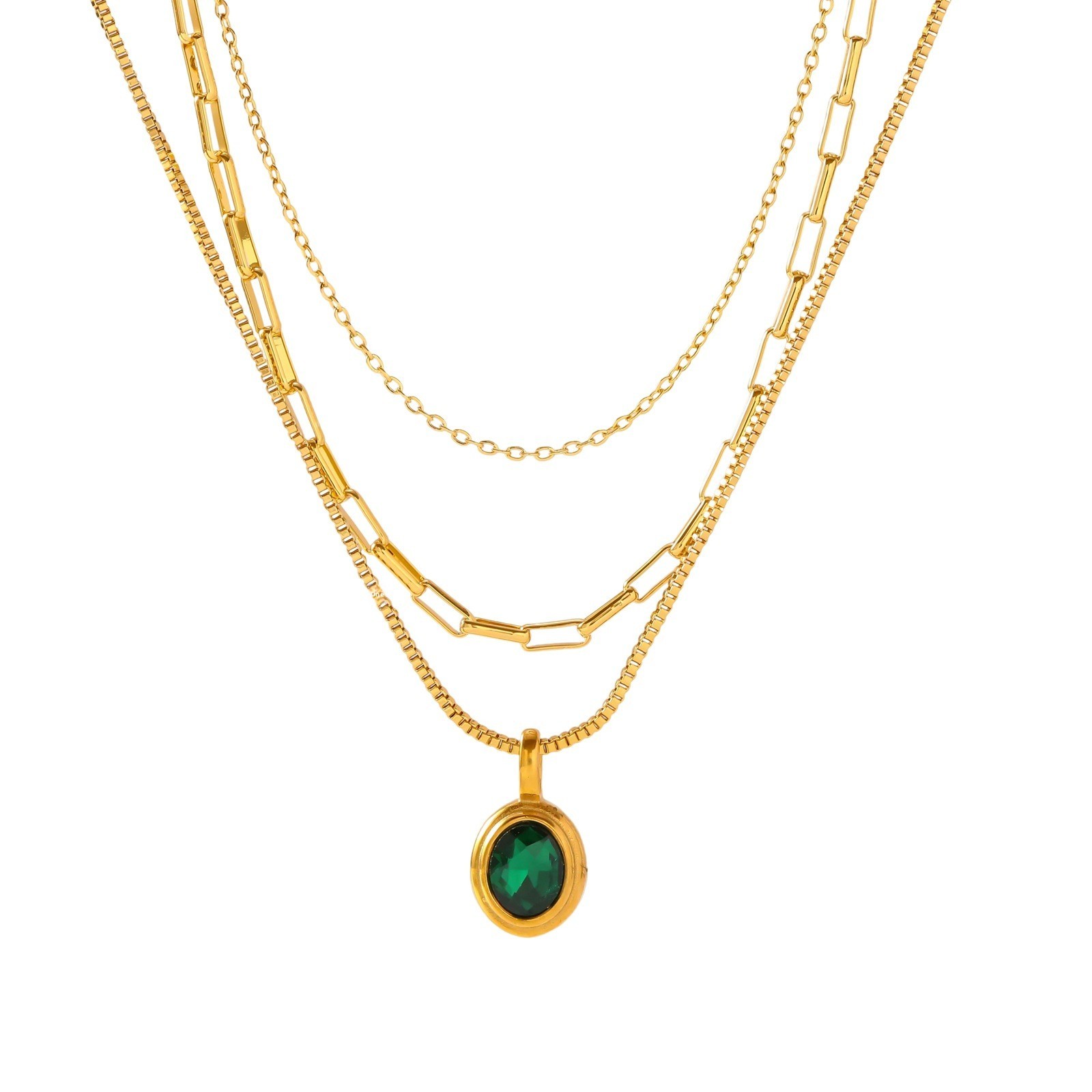 Titanium Steel Round Pendant Necklace Ladies Layered Design Clavicle Chain Jewelry Accessories