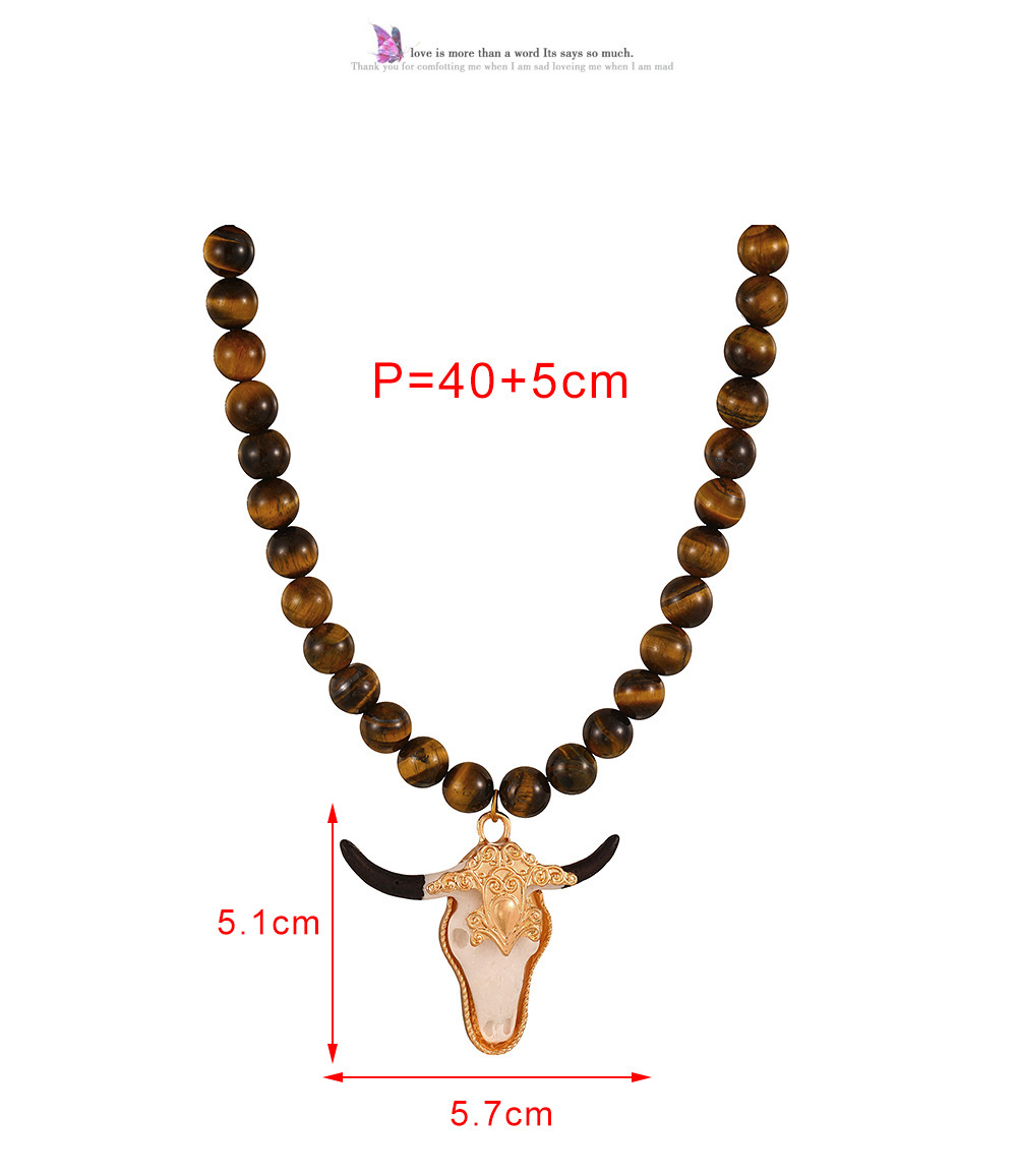 Dark Cow Head Natural Stone Beaded Necklace Unisex Daily Sweater Accessories Trendy Winter