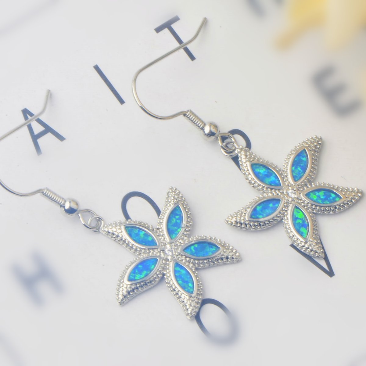 Colorful Women's Opal Starfish Earrings Fashionable TikTok Ins European Style Jewelry Accessories Animal Pattern Copper Material
