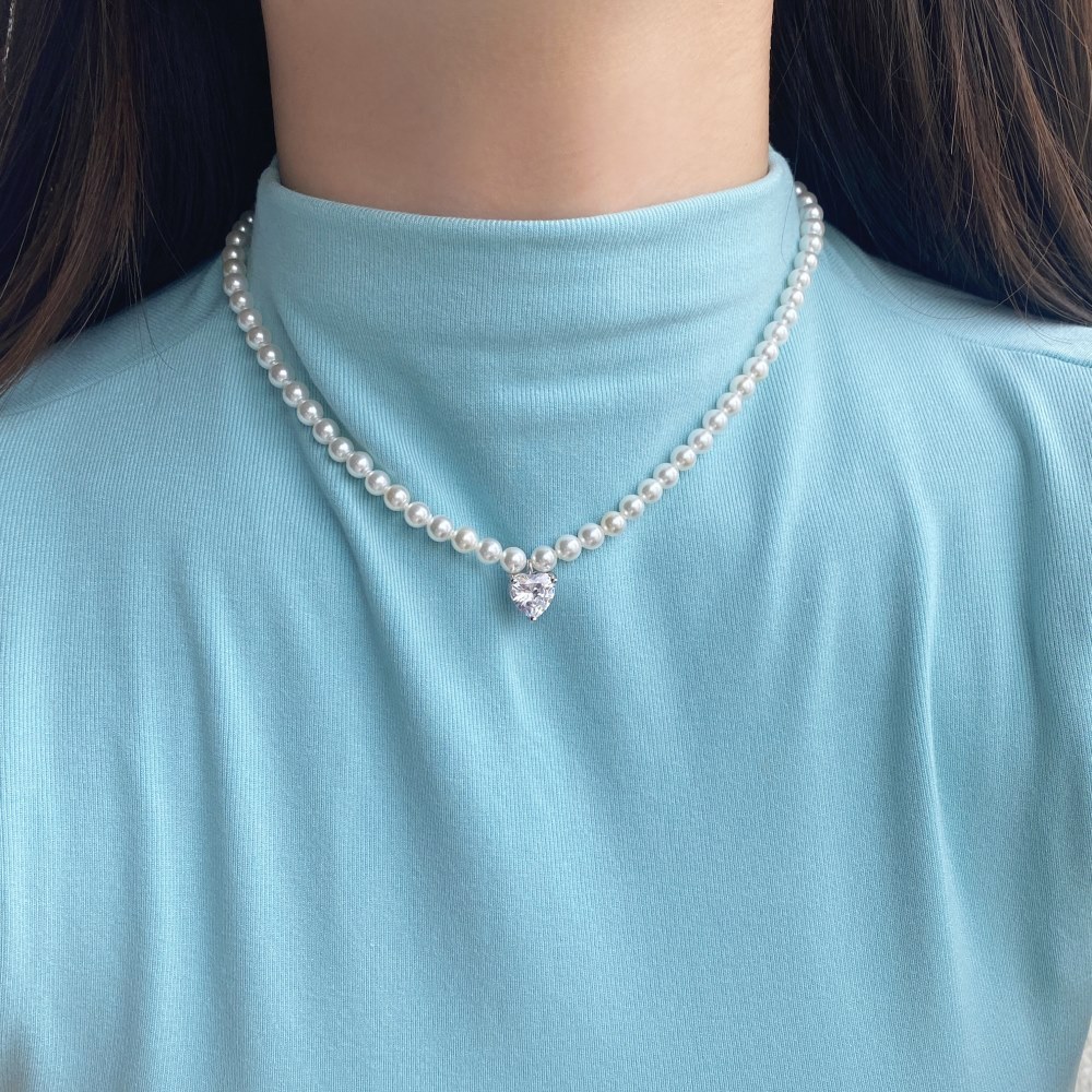 925 Sterling Silver Beaded Heart Shape Necklace