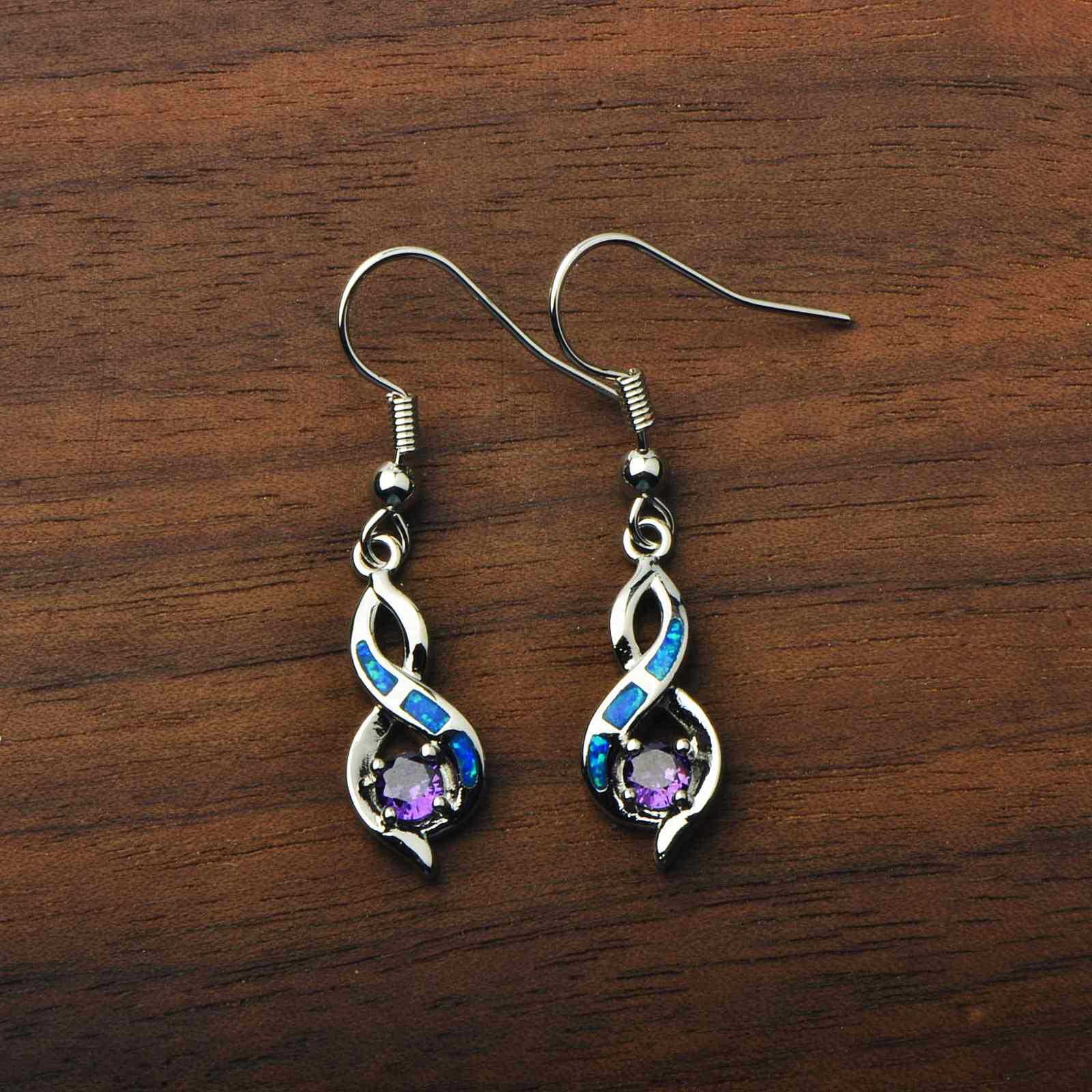 Beach Girl Heart Shaped Opal Earrings TikTok Trend Ocean Wind Sweet Style Geometric Pattern Copper Jewelry Accessories