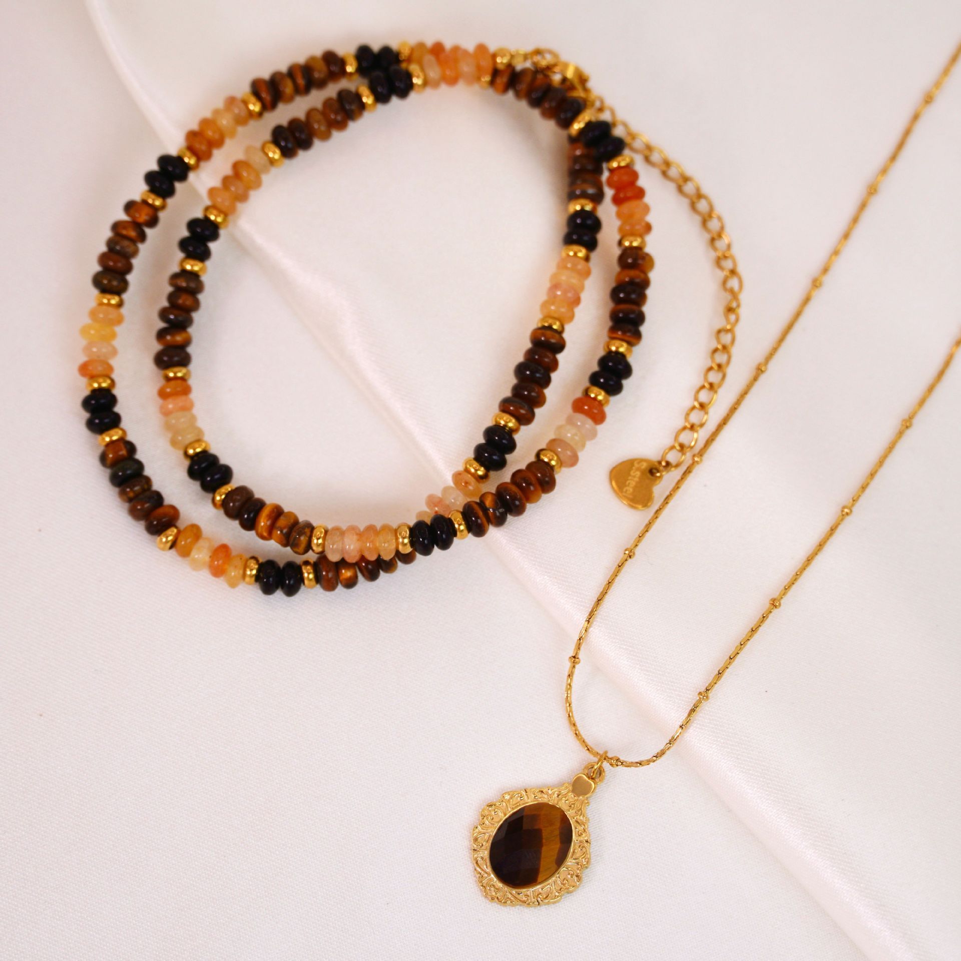 Simple Style Classic Style Round Natural Stone Titanium Steel Necklace In Bulk