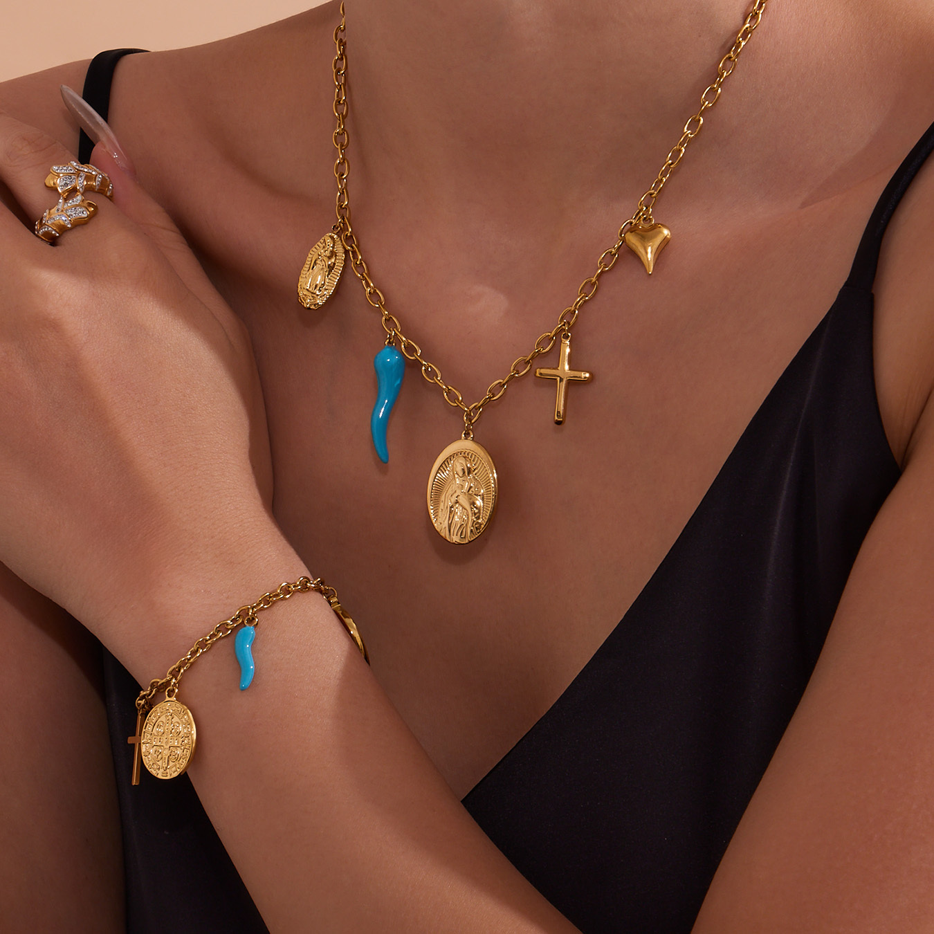 Stainless Steel DIY Multi-Accessories Necklace Bracelet Fashionable Versatile Luxury Jewelry Set Geometric Pattern Vacuum Plated