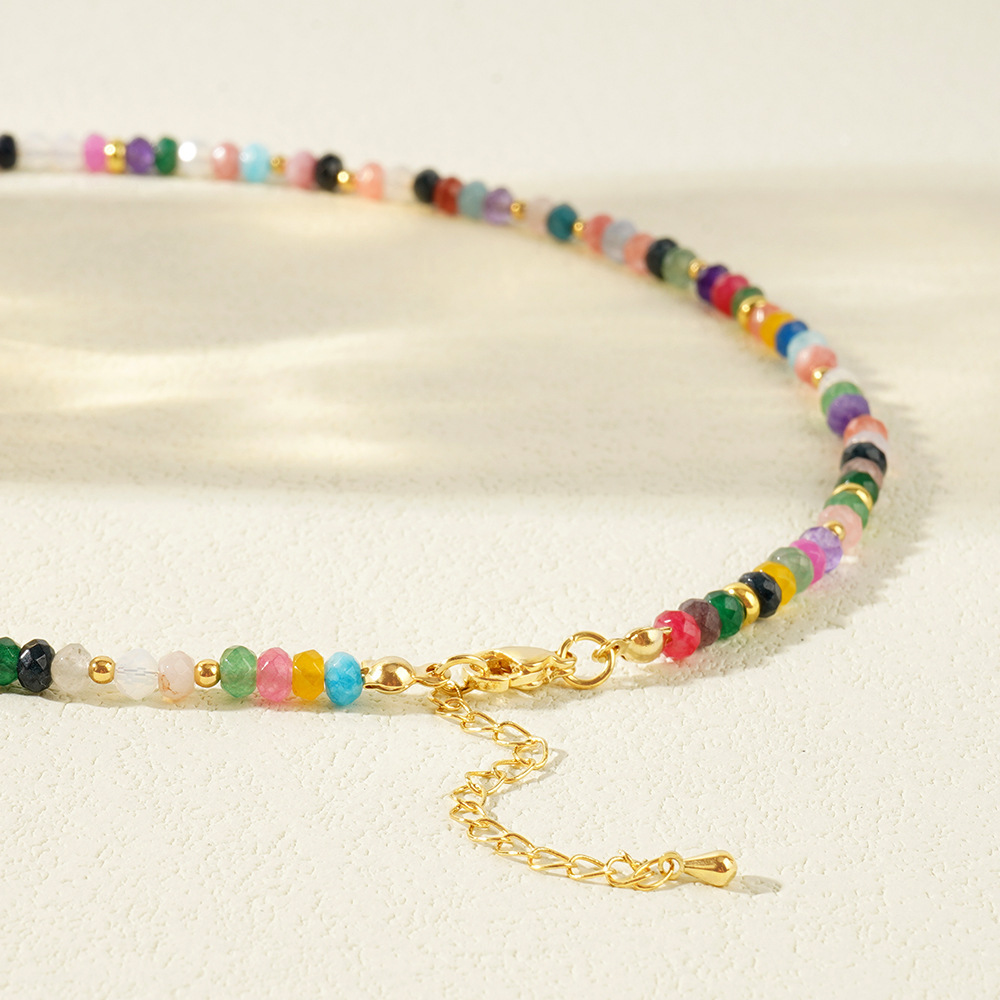 Multicolor Natural Stone Beaded Necklace Women's Accessories Simple Design Polyester Chain Jewelry